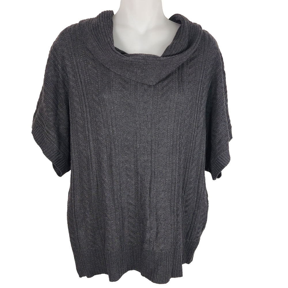 BCX Womens Pullover Sweater Short Dolman Sleeve Cable Knit Cowl Neck Gray Large